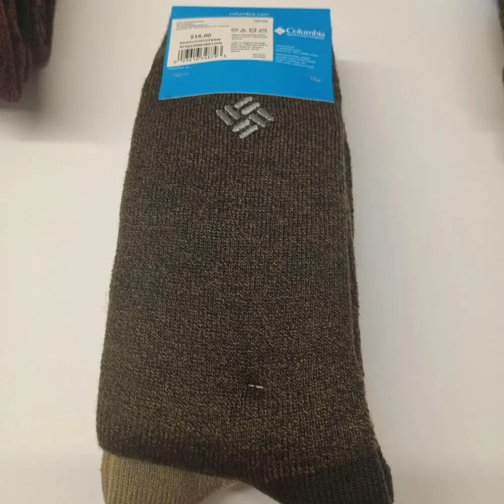 Columbia Men's Khaki Brown 2-Pack Fleece Thermal Heat-Retention‎ Socks Shoe 6-12